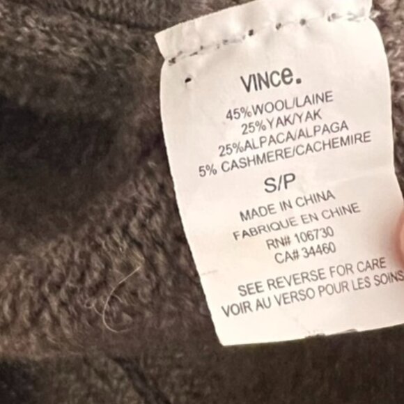 Vince Brown Leather Trim Cardigan Sweater yak wool open - Picture 7 of 8